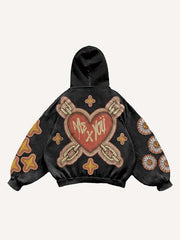 Heart Graphic Letter Faux Decal Print Slant Pockets Hoodie