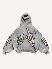 Skeleton Gesture Print Slant Pockets Hoodie
