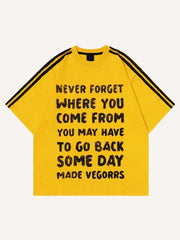 Letter&Stripe Print Round Neck T-shirt