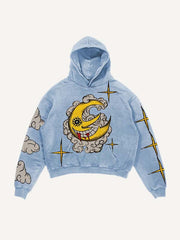 Evil Moon&Sun&Star&Cloud Print Slant Pockets Hoodie