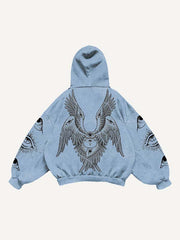 Wing Eye Graphic Print Slant Pockets Hoodie