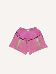 Colorblock Skeleton Faux Decal Print Drawstring Waist Shorts