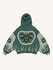 Colorblock Skull Zombies Graphic Faux Decal Print Slant Pockets Hoodie