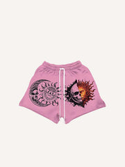 Evil Sun&Moon&Skull&Graphic Print Drawstring Waist Shorts