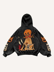 Halloween Ghost Graphic Animal Print Slant Pockets Hoodie