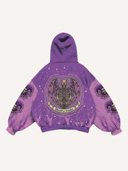 Colorblock Clown Skeleton Wing Graphic Faux Decal Print Slant Pockets Hoodie