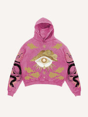 Eye&Cloud&Snake&Palm&Graphic Print Slant Pockets Hoodie