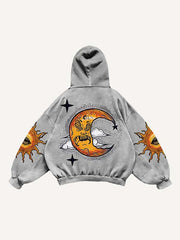 Evil Sun Moon Eye Graphic Print Slant Pockets Hoodie