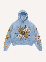 Sad Sun&Eye&Cloud&Graphic Print Slant Pockets Hoodie
