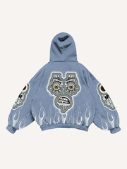 Eyeball Skull Smiley Face Faux Decal Print Slant Pockets Hoodie