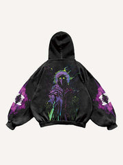 Halloween Figure Bat Graphic Print Slant Pockets Hoodie