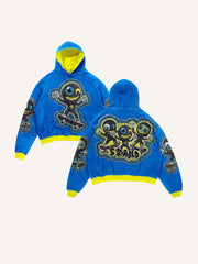 Big eye washed high-end two-color printed sweatshirt