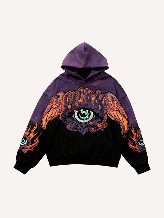 Colorblock All-Seeing Eye and Free Eye Angel Guardian Embroidery Sweatshirt