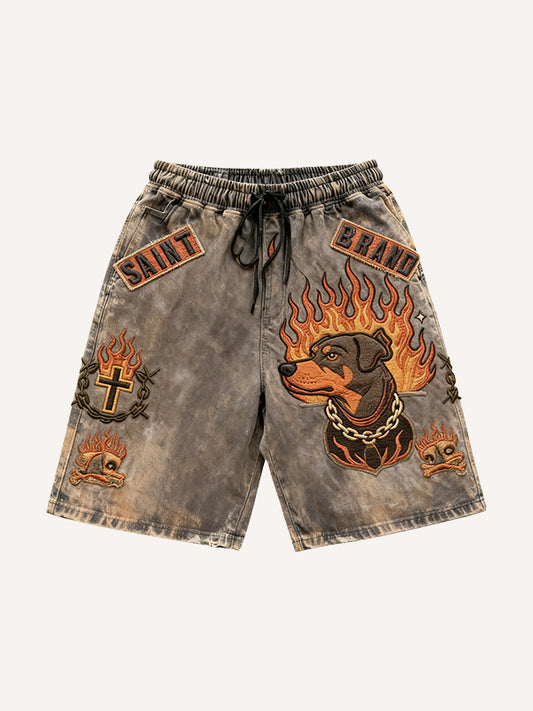 Hellhound embroidered print warm and fashionable shorts