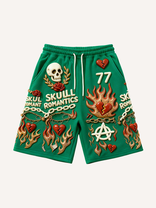 Trendy multi-color hooded shorts with foam print effect