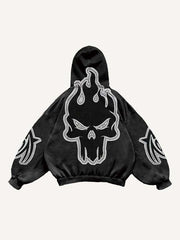 Skull&Graphic Print Slant Pockets Hoodie