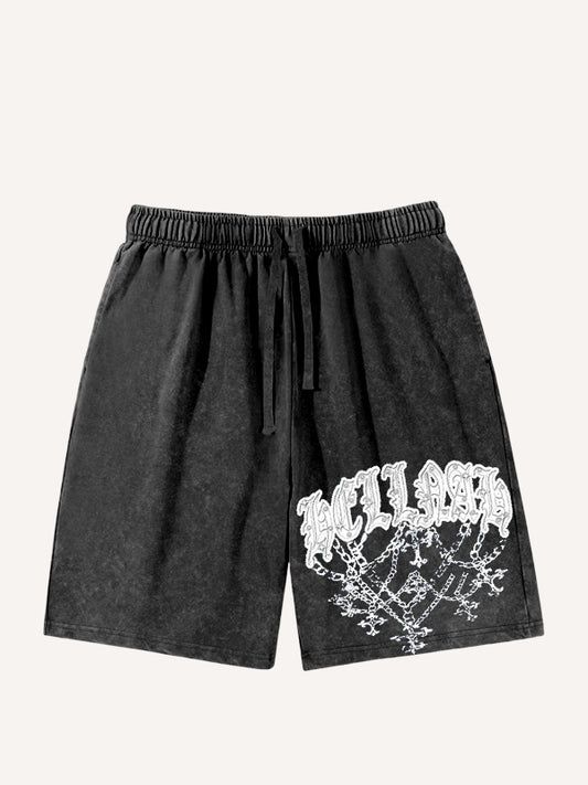 Washed distressed hooded cross shorts