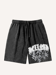 Washed distressed hooded cross shorts