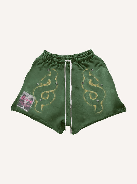 Graffiti textured skull and dollar skull shorts