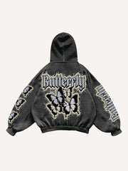Butterfly Letter Faux Decal Print Slant Pockets Hoodie