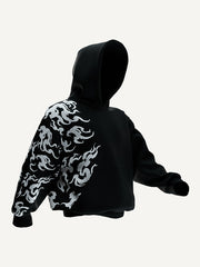 3D three-dimensional tailoring hooded white flame hoodie