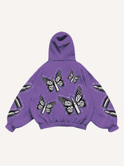Butterfly Bullet Faux Decal Print Slant Pockets Hoodie