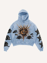 Evil Moon&Sun&Cloud&Star Print Slant Pockets Hoodie