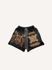 Smiley Face&Skeleton&Graphic Print Drawstring Waist Shorts