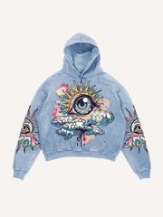 Eye&Cloud&Moon&Graphic Print Slant Pockets Hoodie