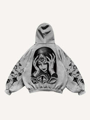 Figure&Eye&Graphic Print Slant Pockets Hoodie