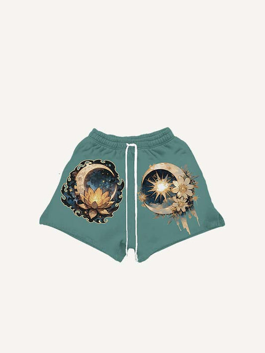Shorts mit Kordelzug in der Taille und Mond-, Sonnen-, Stern-, Blumen- und Grafikdruck
