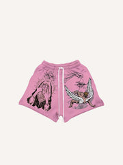 Figure&Wing&Eye&Graphic Print Drawstring Waist Shorts
