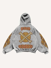 Smiley Face&Skeleton&Graphic Print Slant Pockets Hoodie