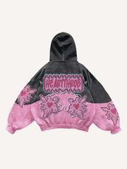 Colorblock Heart&Graphic Faux Decal Print Slant Pockets Hoodie