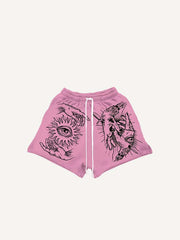 Palm&Eye&Graphic Print Drawstring Waist Shorts