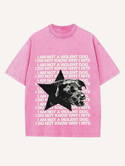 Distressed Washed Dog&Letter Print Round Neck T-shirt