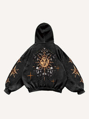 Evil Sun&Moon&Graphic Print Slant Pockets Hoodie