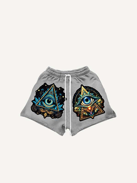 Shorts mit Augen- und Grafikprint und Kordelzug in der Taille