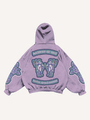 Figure Cross Letter Faux Decal Print Slant Pockets Hoodie