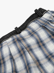 Denim Faux Two-piece Plaid Detachable Scimitar Jeans - 2435