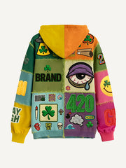 Fashionable Christmas and four-season sweatshirt with multi-pattern patchwork prints