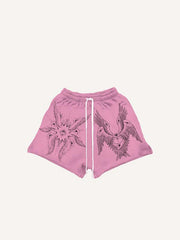 Wing&Eye&Graphic Print Drawstring Waist Shorts