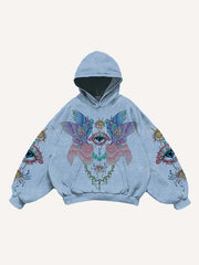 Eye Wing Print Slant Pockets Hoodie