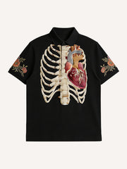 Love Is Forever Skeleton Print Polo Shirt