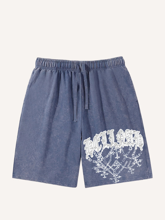 Washed distressed hooded cross shorts