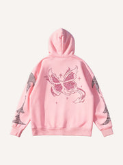Rhinestone Butterfly Print Y2K Hoodie
