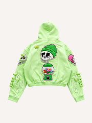 Multicolor patchwork sports print Y2K style sweatshirt