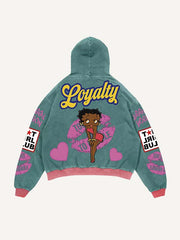 Figure&Lips&Heart&Letter Faux Decal Print Slant Pockets Hoodie