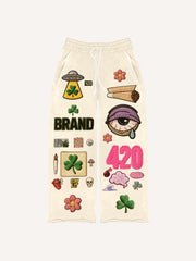 Fashionable Christmas and four-season pants with multi-pattern patchwork prints