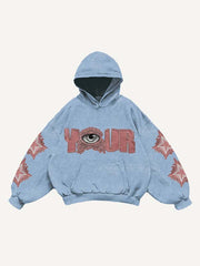Eye Star Letter Print Slant Pockets Hoodie